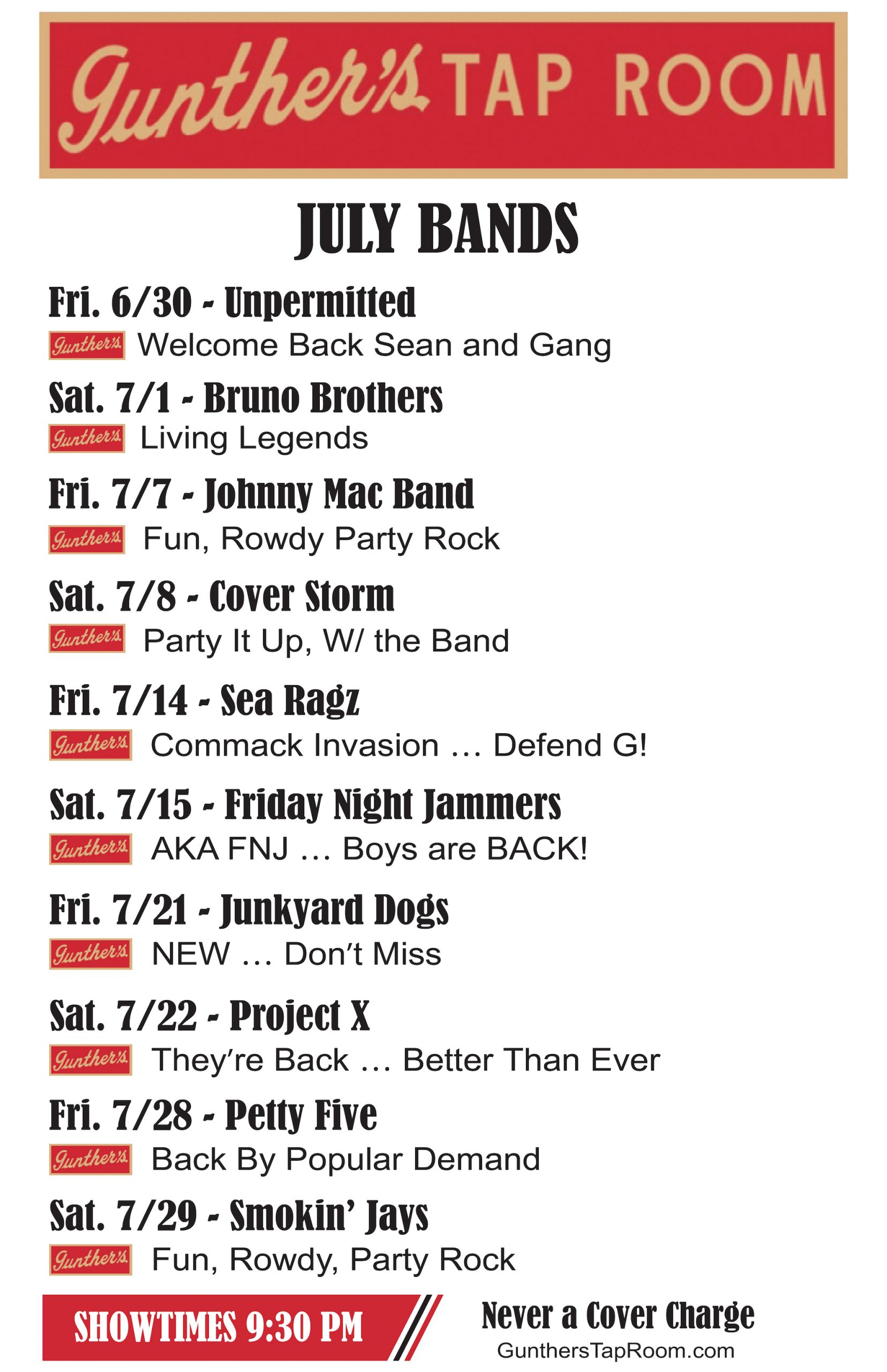 Happy Fourth Of July 2023 Bands Gunthers Tap Room Bar Northport NY