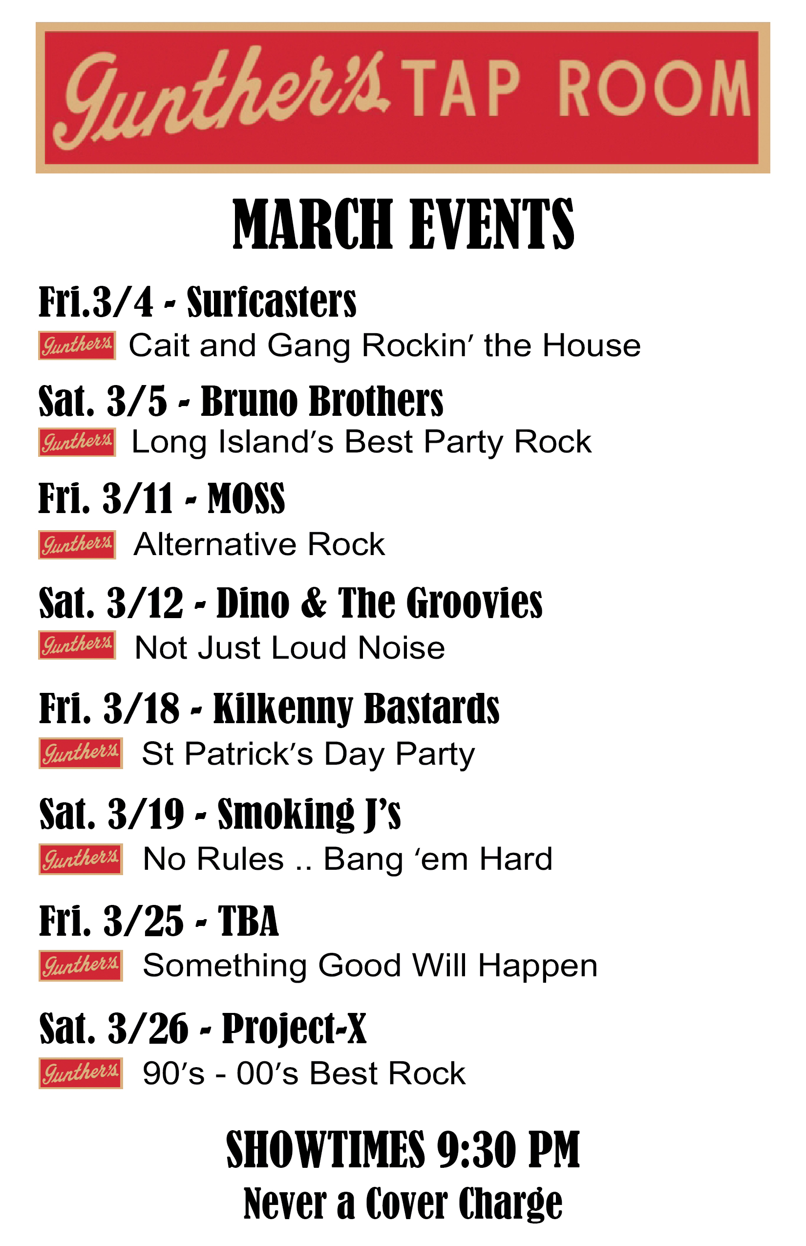 March 2022 — Bands and Events @ Gunther’s